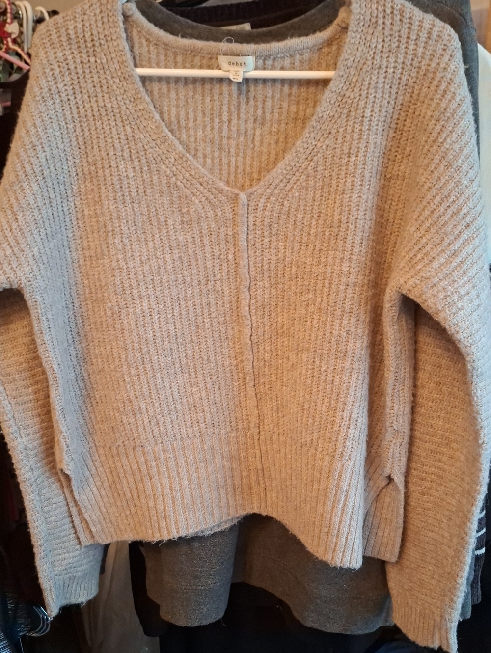 debut Beige Knit V-Neck Sweater